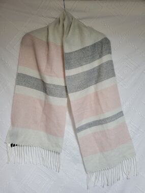 Steve Madden Pink, Gray & Cream Striped Fringe Scarf